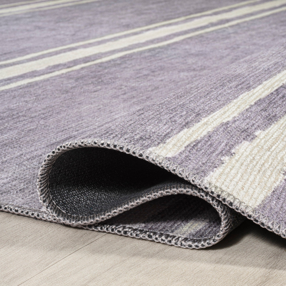 Bande Distressed Ticking Stripe Machine-Washable Area Rug, 2 X 8