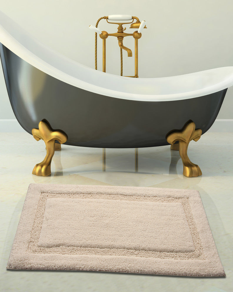 Bath Rug Cotton Solid Color Regency Pattern, Ivory, 50"x30"
