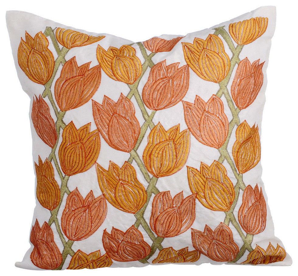 Orange Decorative Pillow Covers 24"x24" Cotton, Tulip Sway