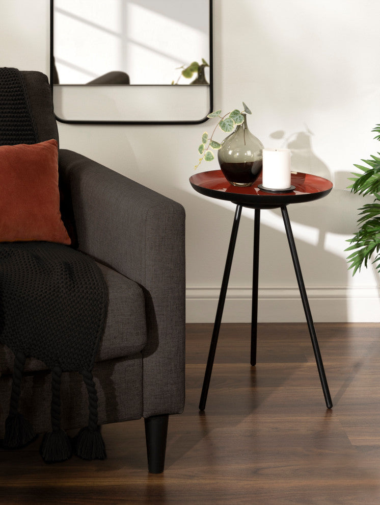 Laranya Round Metal Side Table, Red/Black 15x15x22.5