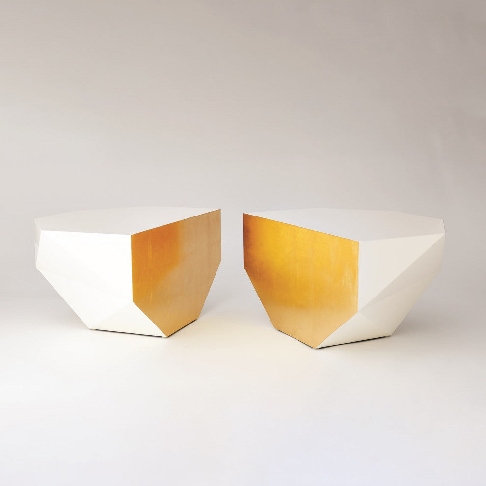 Luxe Ivory White and Gold Broken Gem Faceted Coffee Table 2 Piece Set Oval