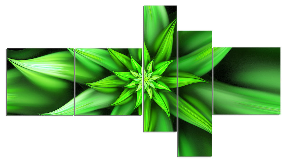 Exotic Green Flower Petals, Floral Canvas Art Print, 60"x32", 5 panels