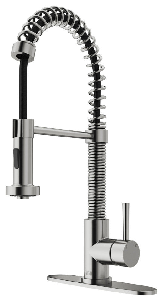 VIGO Edison 19" H Single Handle Pull-Down Sprayer Kitchen Faucet, Stainless Steel, No Sensor, With Deck Plate
