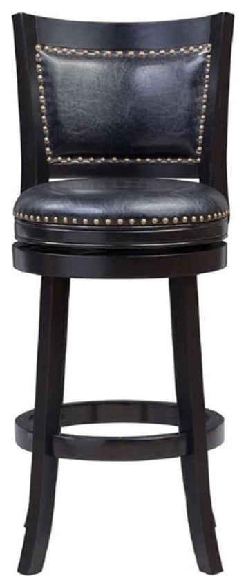 Pemberly Row 31" Contemporary Wood & Faux Leather Swivel Bar Stool in Black