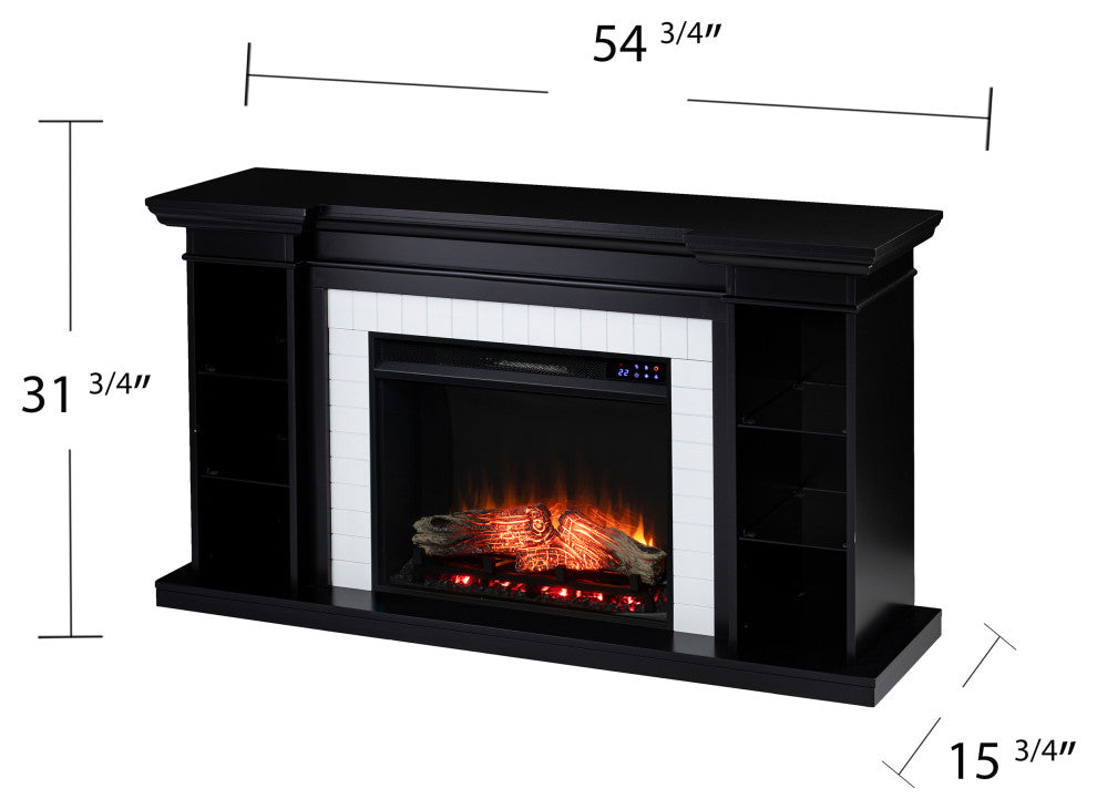 Harwich Touch Screen Electric Fireplace w/ Bookcase - Black