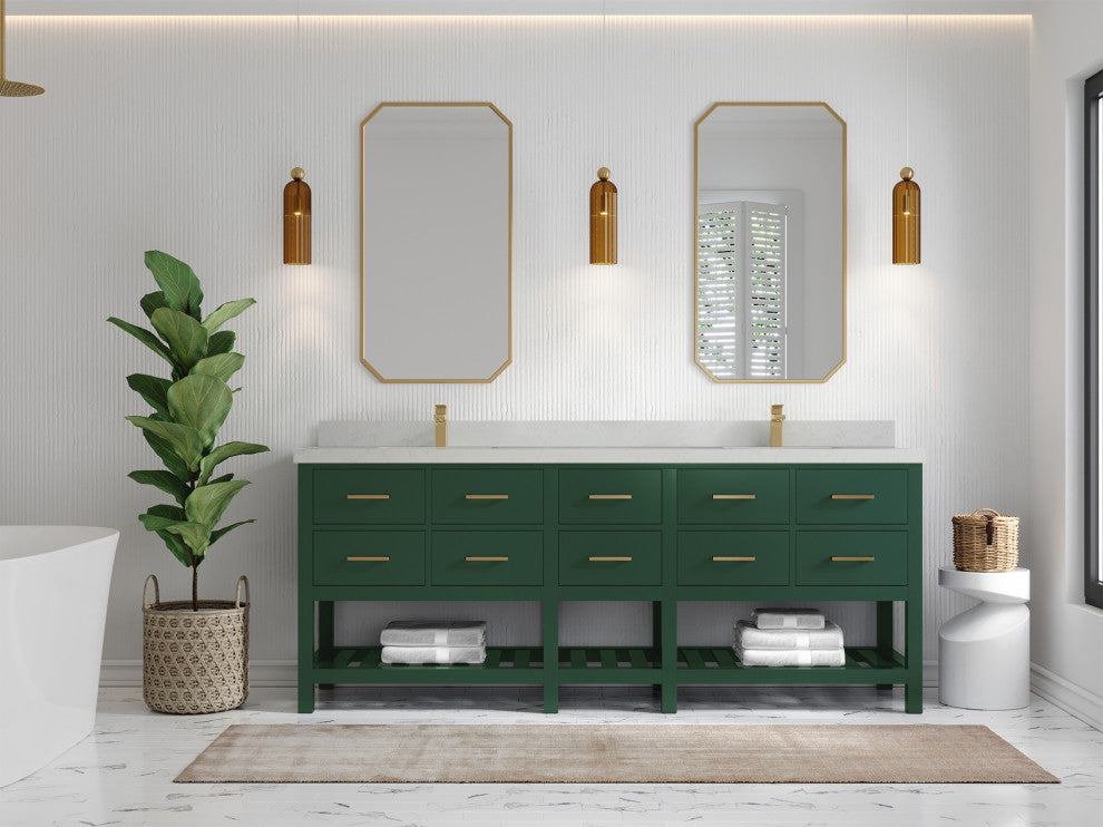 Parker 84 Double Sink Bath Vanity in Lafayette Green  2" Carrara Quartz