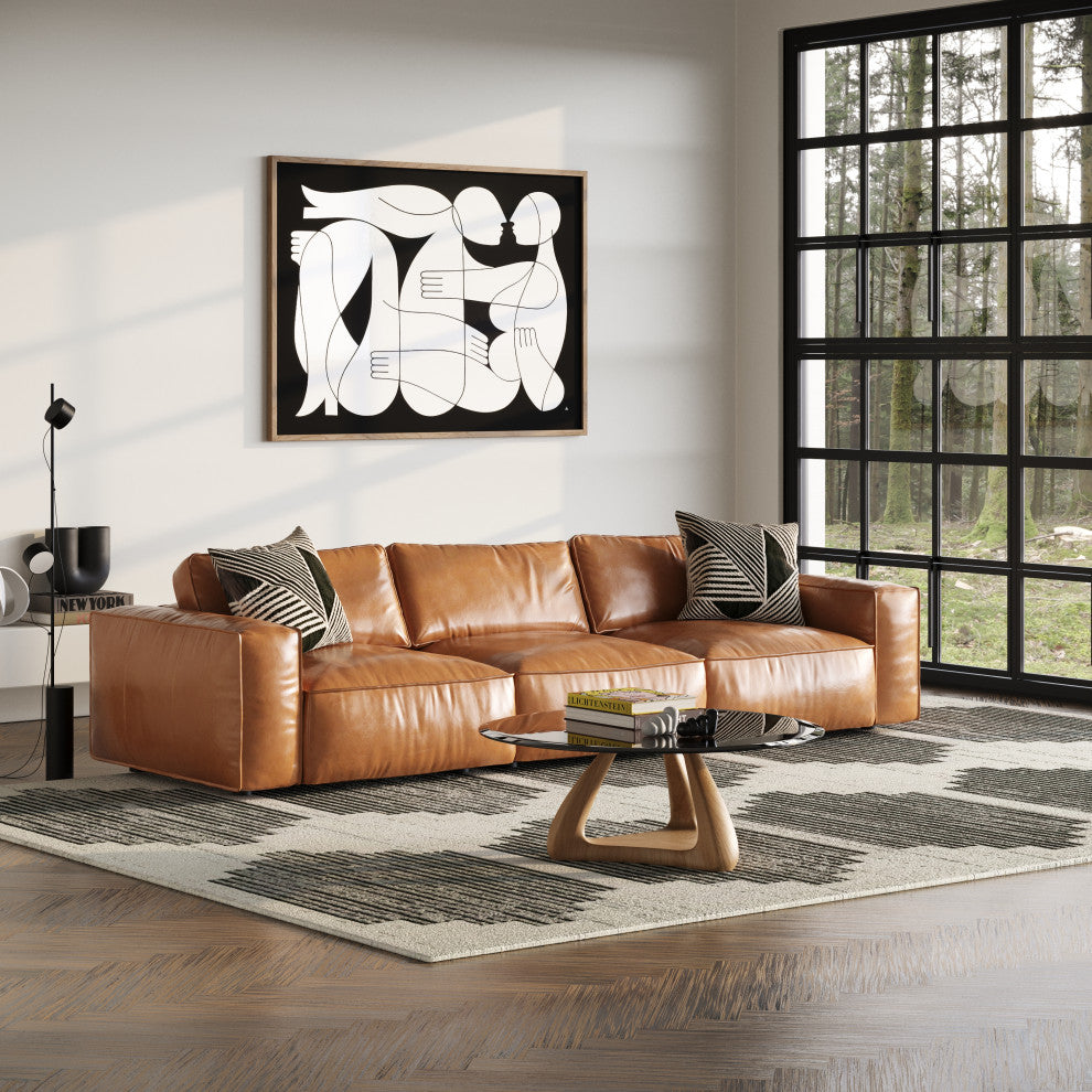 Modrest Christy Mid-Century Modern Grey Glass, Walnut Round Coffee Table