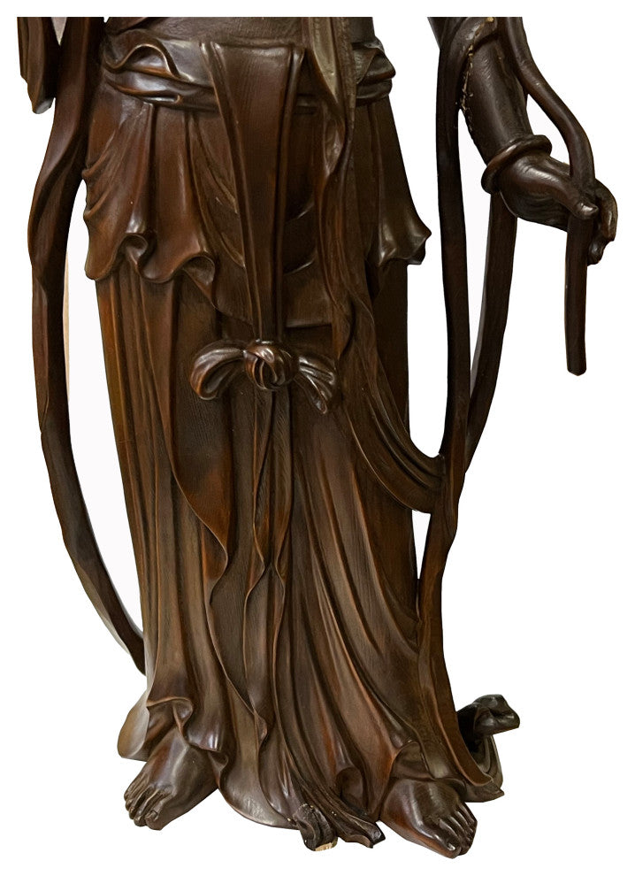 Chinese Brown Guan Yin Tara Bodhisattva Avalokitesvara Wood Statue, Hws2213