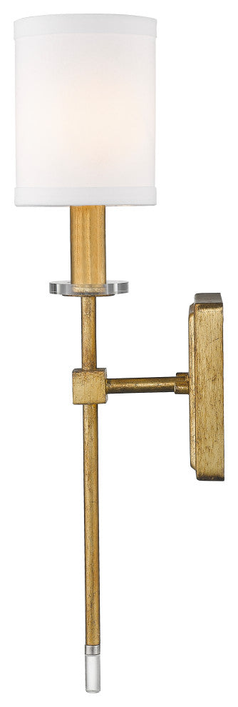 1 Light Gilded Gold Sconce with Acrylic accents and cylinder shade