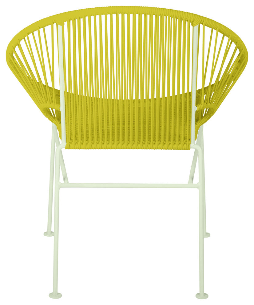 Concha Indoor/Outdoor Handmade Dining Chair, Yellow Weave, Chrome Frame