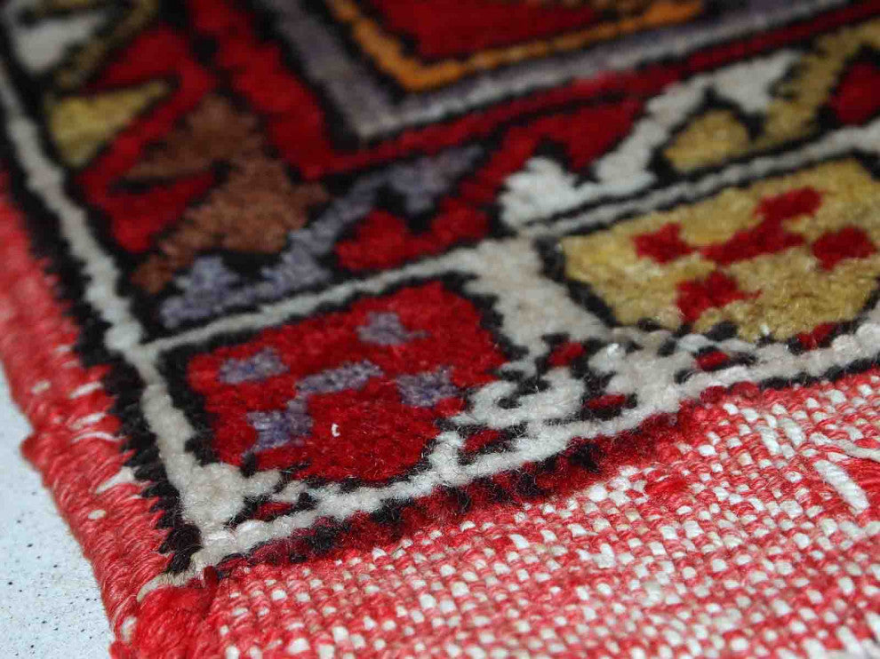 Handmade vintage Turkish Yastik rug 1.6' x 3.5' (48cm x 107cm) 1950s