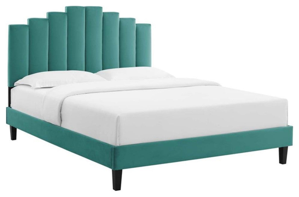 Elise King Performance Velvet Platform Bed Teal
