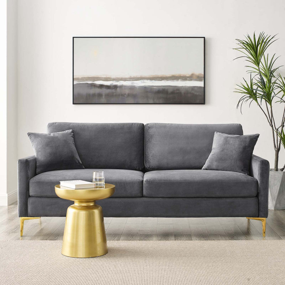 Sofa, Velvet, Gray, Modern, Living Lounge Room Hotel Lobby Hospitality