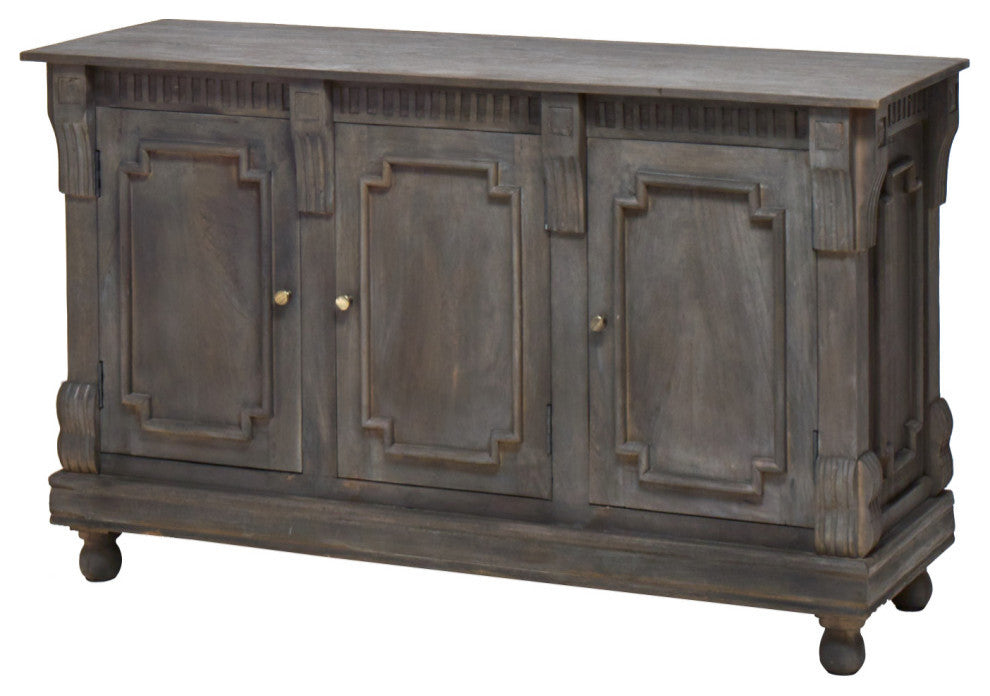 60" Solid Wood Dining Room 3 Door Sideboard Distressed Gray