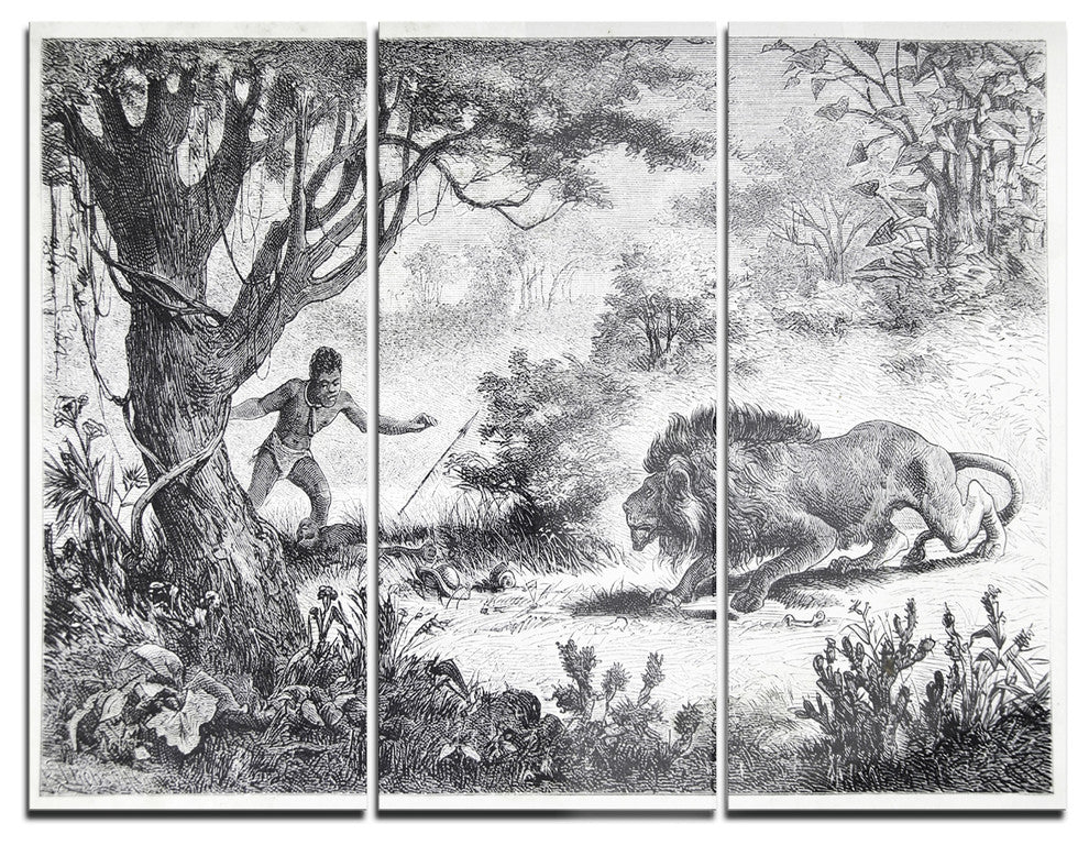 "Lion Eating Man" Metal Wall Art, 3 Panels, 36"x28"