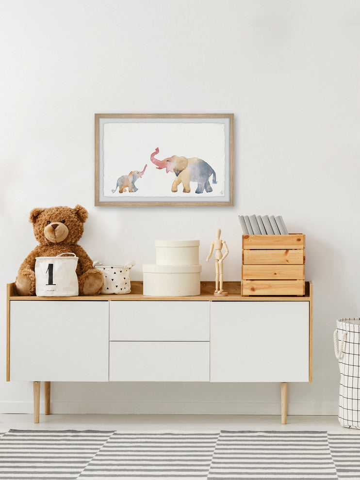 "Elephant Playtime" Framed Painting Print, 30"x20"