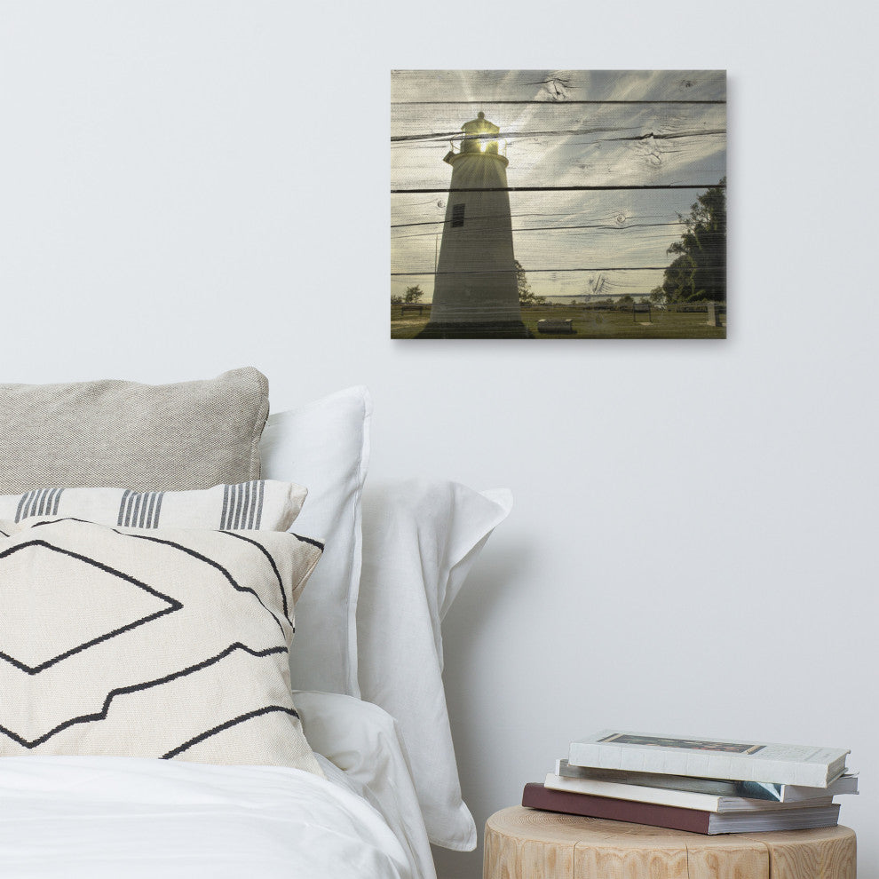 Faux Rustic Reclaimed Wood Turkey Point Lighthouse Canvas Prints, 16" X 20"