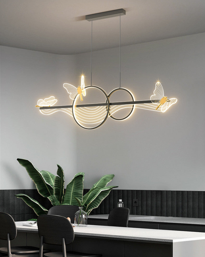Aigle | Gold Butterfly Chandelier for Dining Room, Black, Cool Light