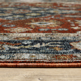 Augustus Vintage Medallion Rust/ Blue Indoor Area Rug, Red, 6'7"x9'6"