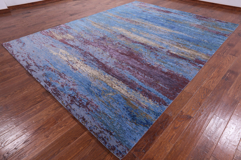 Wool and Silk Abstract Hand-Knotted Rug 9' 0" X 11' 11" Q8782