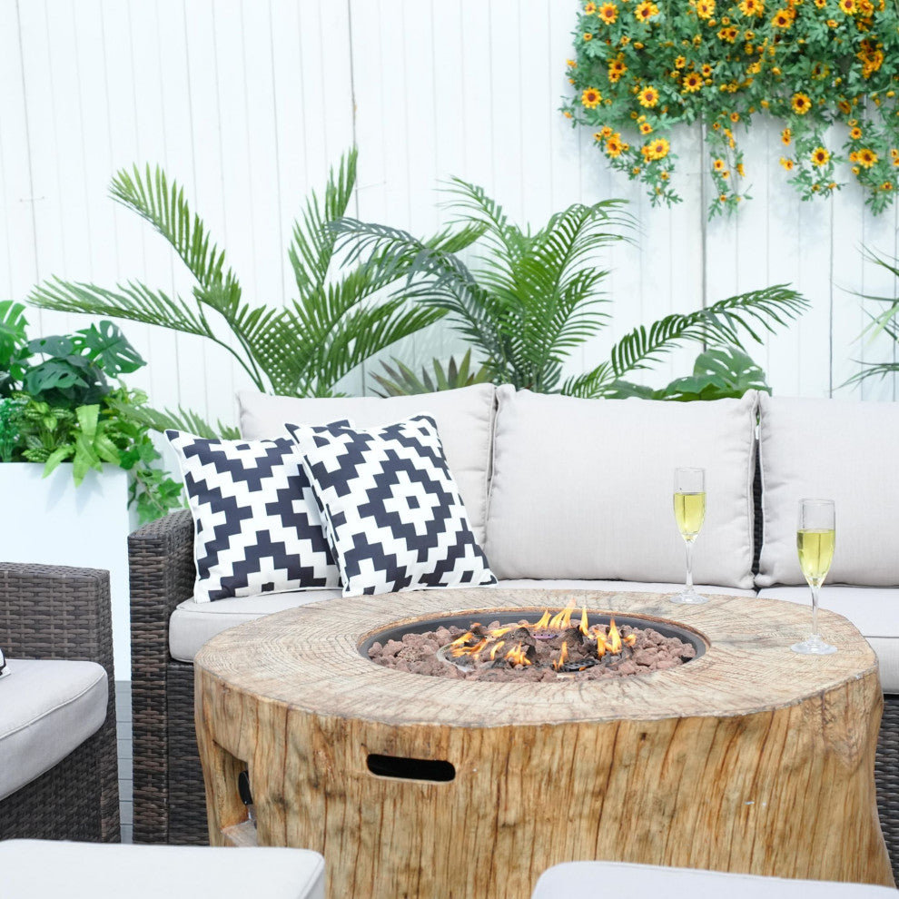 7-piece Patio Wicker Garden Chat Sofa Set with Fire pit and Storage Box, Round