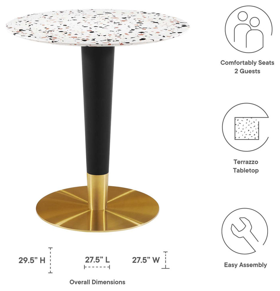 28" Dining Table, Round, White Gold, Metal, Modern Cafe Bistro Hospitality