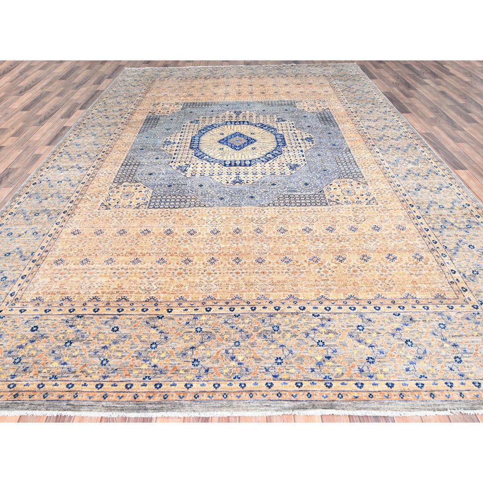 Almond Brown Mamluk Design 200 KPSI Soft Wool Hand Knotted Rug 9'10"x13'10"