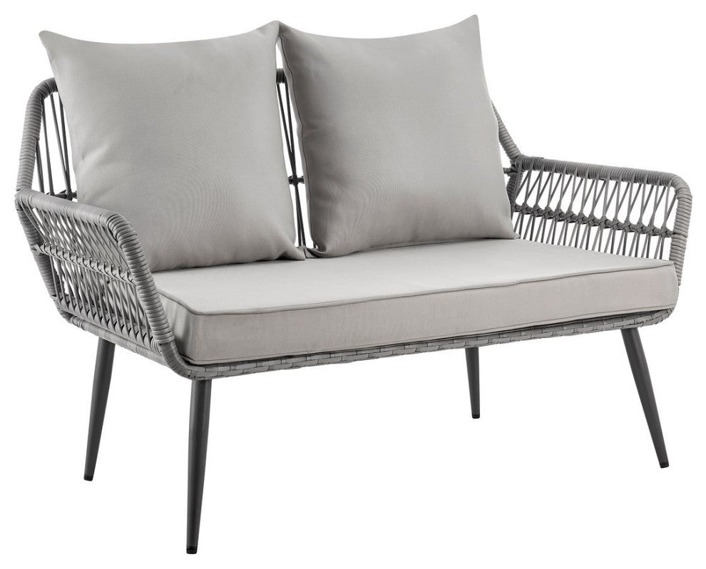 Manhattan Comfort Portofino Rope Wicker 4-Piece Patio Conversation Set, Gray
