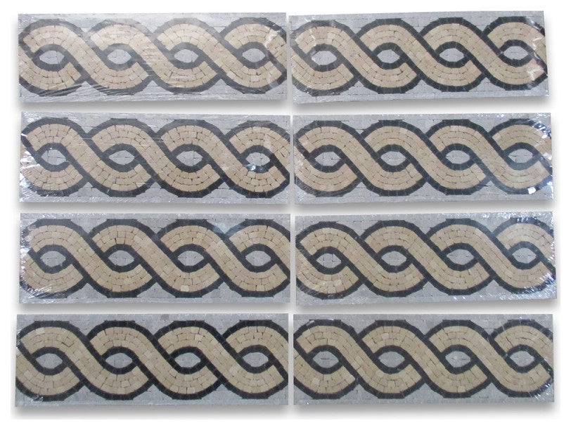 Marble Mosaic Border Accent Listello Tile Wave Nova 4x12 Tumbled, 1 piece