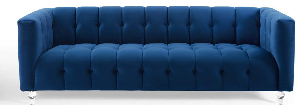 Tufted Sofa, Velvet, Blue Navy, Modern, Living Lounge Hotel Lobby Hospitality