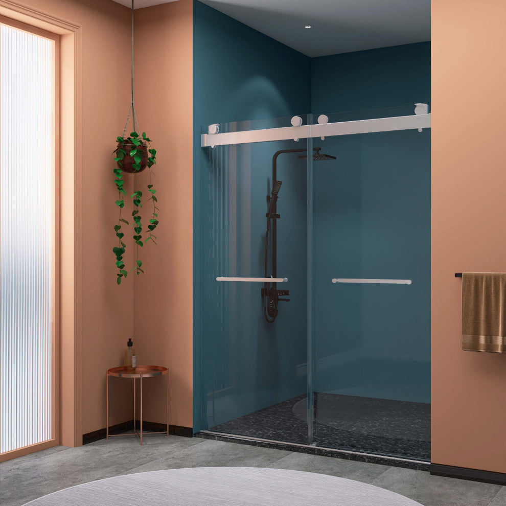 60"/72" W x 79" H Double Sliding Frameless Shower Door, Brushed Nickel;, 60" X 79";