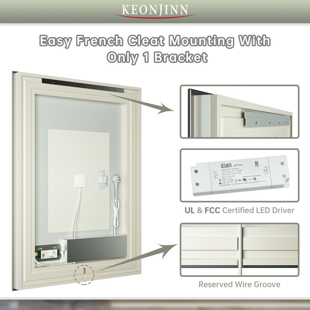 Bathroom Wall Mirror, Frontlit/Backlit, Dimmable, 36"x36"