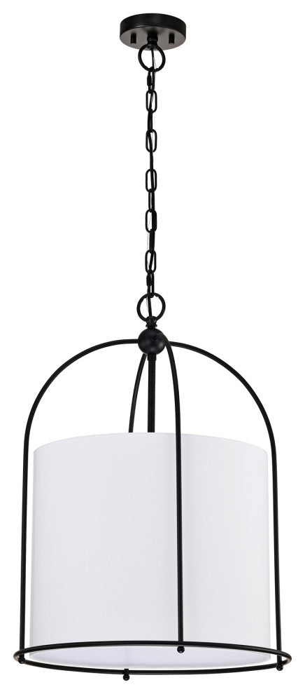 3-Light Matte Black Finish 18 in. Cage Chandelier With White Fabric Shade