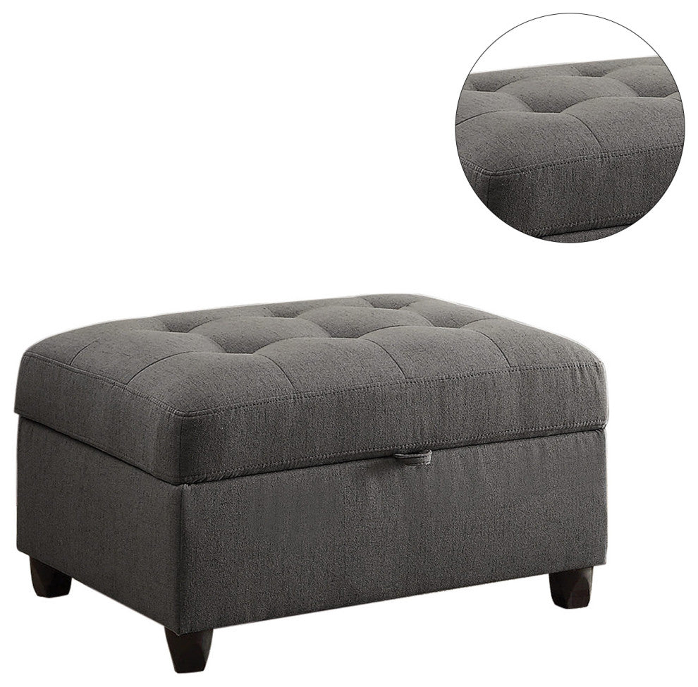 Tufted Fabric Upholstered Storage Ottoman, Gray