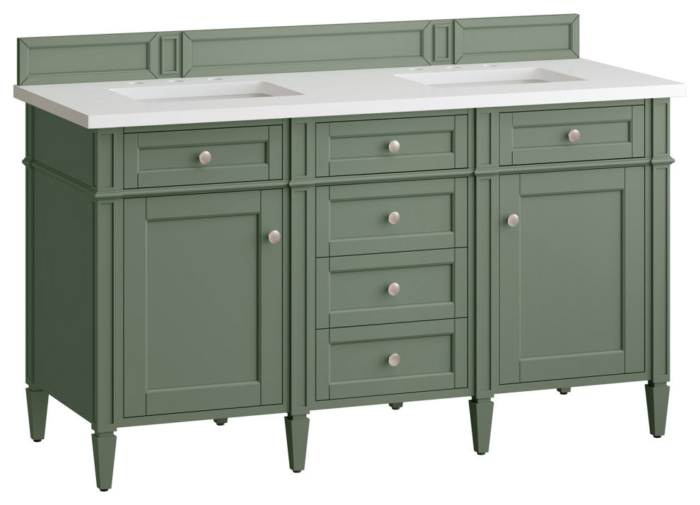 Brittany 60" Single Vanity, Smokey Celadon,  White Zeus Quartz Top