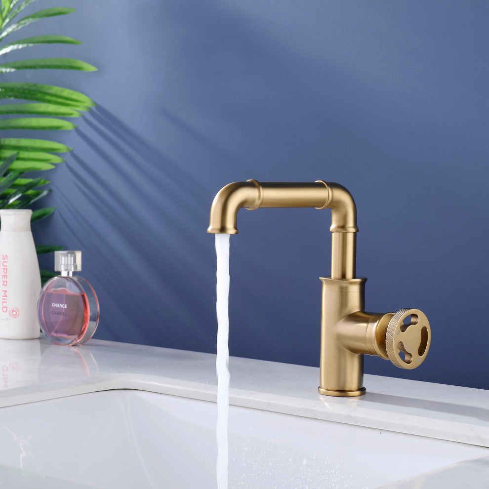 Deck Mounted Single Hole Bathroom Vessel Sink Faucet, Brushed Gold