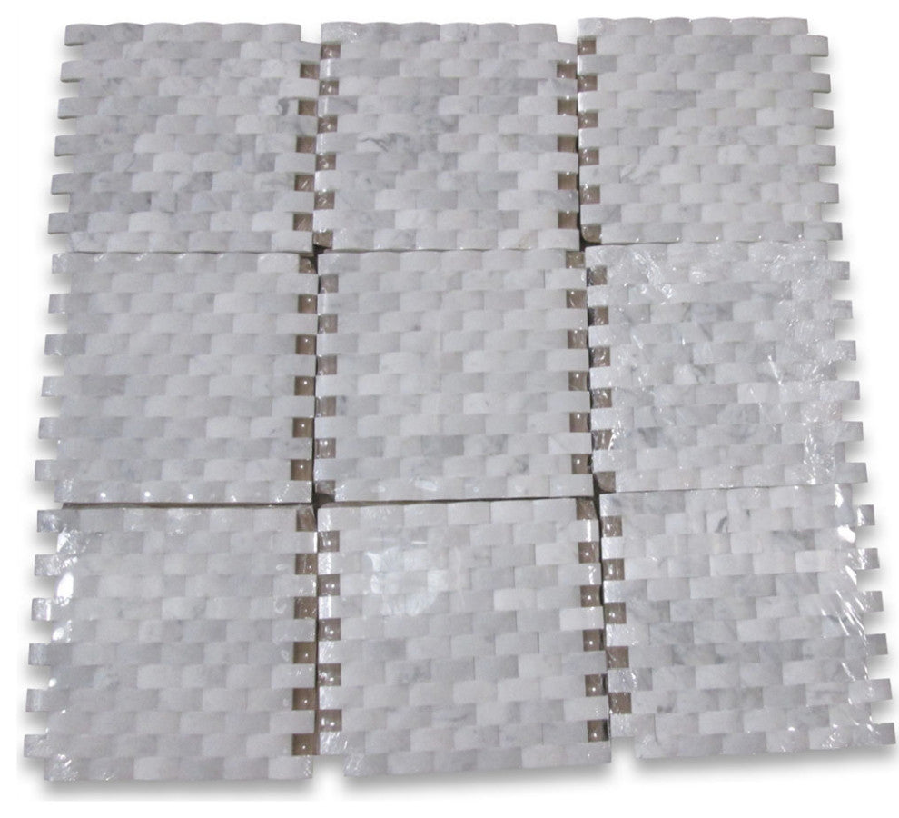 Carrara Marble 3D Cambered 1x2 Arched Mosaic Tile Honed Venato Carrera, 1 sheet