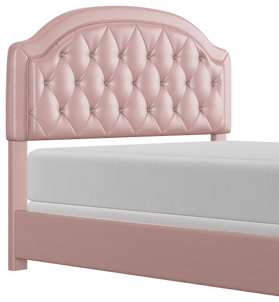 Karley Upholstered Bed, Pink Faux Leather, Full