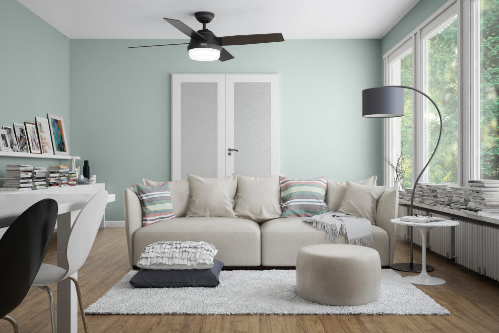 Hunter 52" Dempsey Matte Black Ceiling Fan, LED Kit, Remote