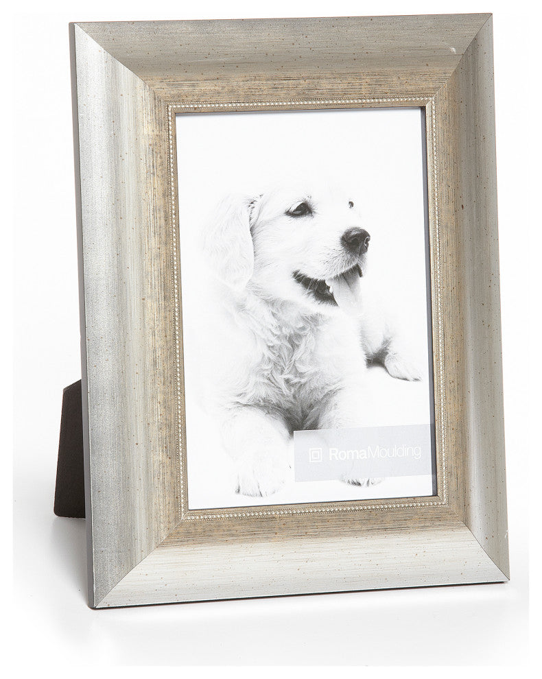 Rubbed Silver Picture Frame, 1-1/2", Easle Back, Traditional, 5 x 7
