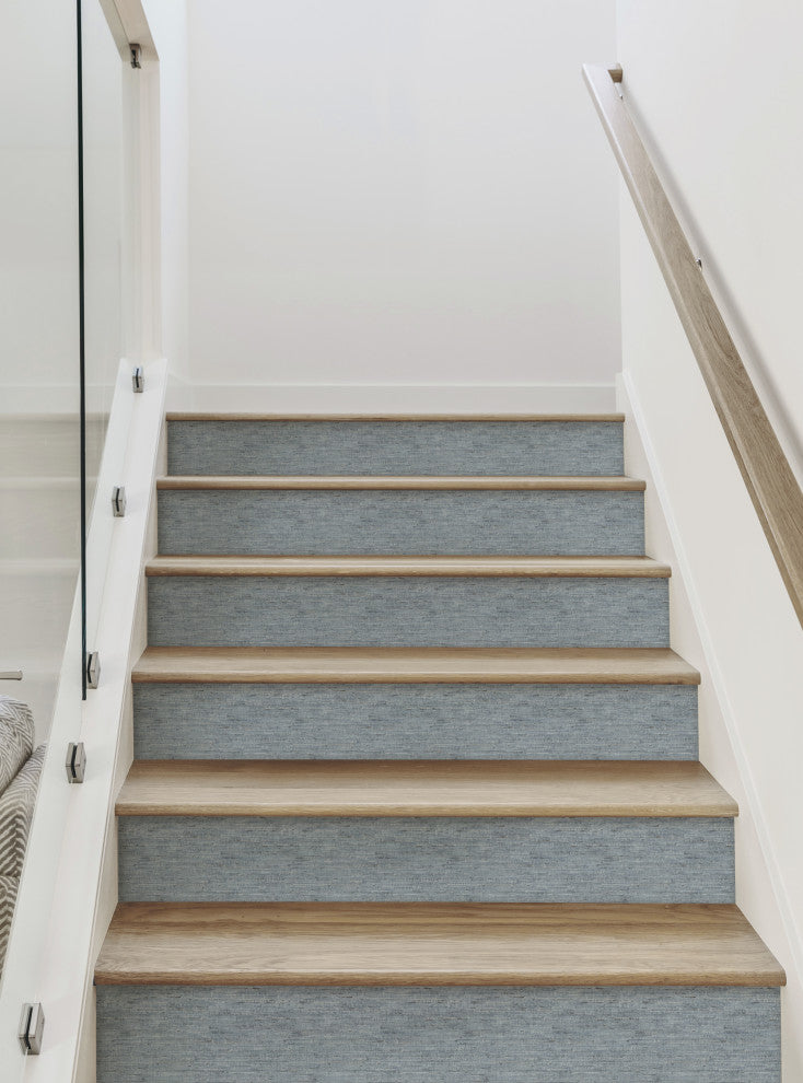 Canvas Look Peel and Stick Stair Riser Strips, Blue, 48"x6", Set of 6