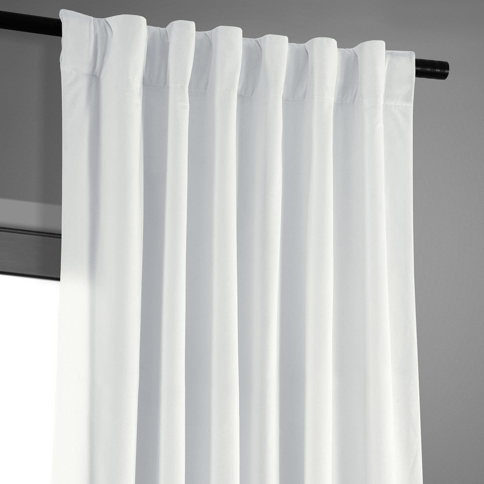 Signature Blackout Velvet Curtain Single Panel, Primary White, 50wx84l