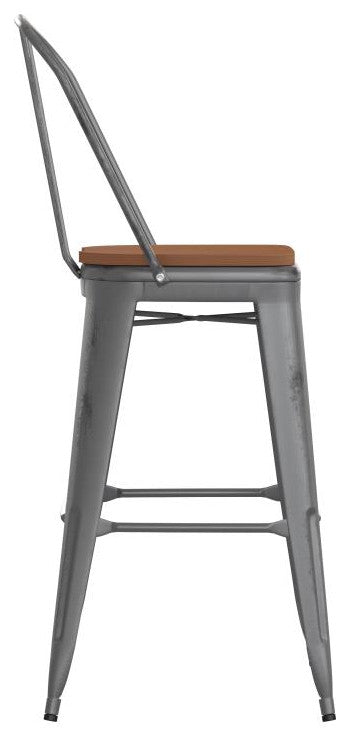30'' High Indoor Clear Coated Counter Stool, Clear Coated/Teak
