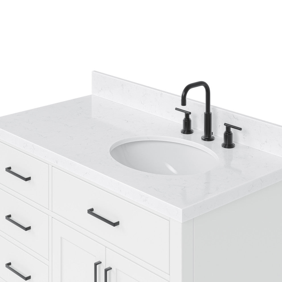 Ariel Hepburn 42" Right Offset Single Oval Sink Vanity, Carrara Quartz