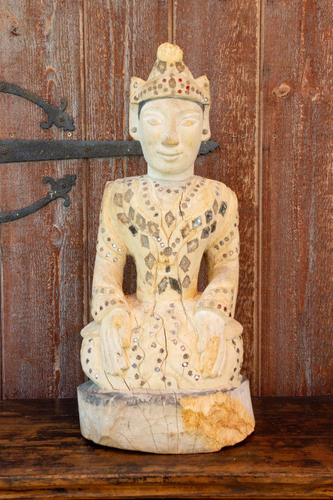 Antique Rangoon Bleached Kneeling Buddha