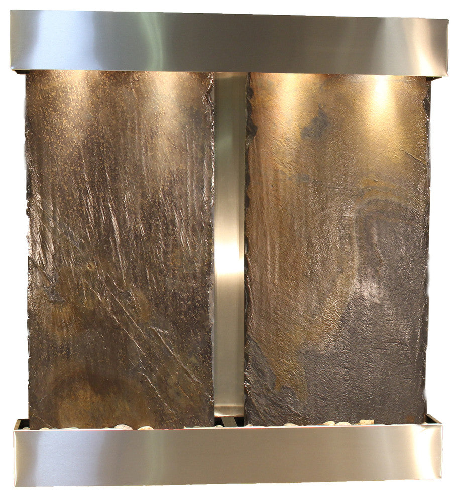 Aspen Falls Water Fountain, Multi-Color Slate, Stainless Steel, Square