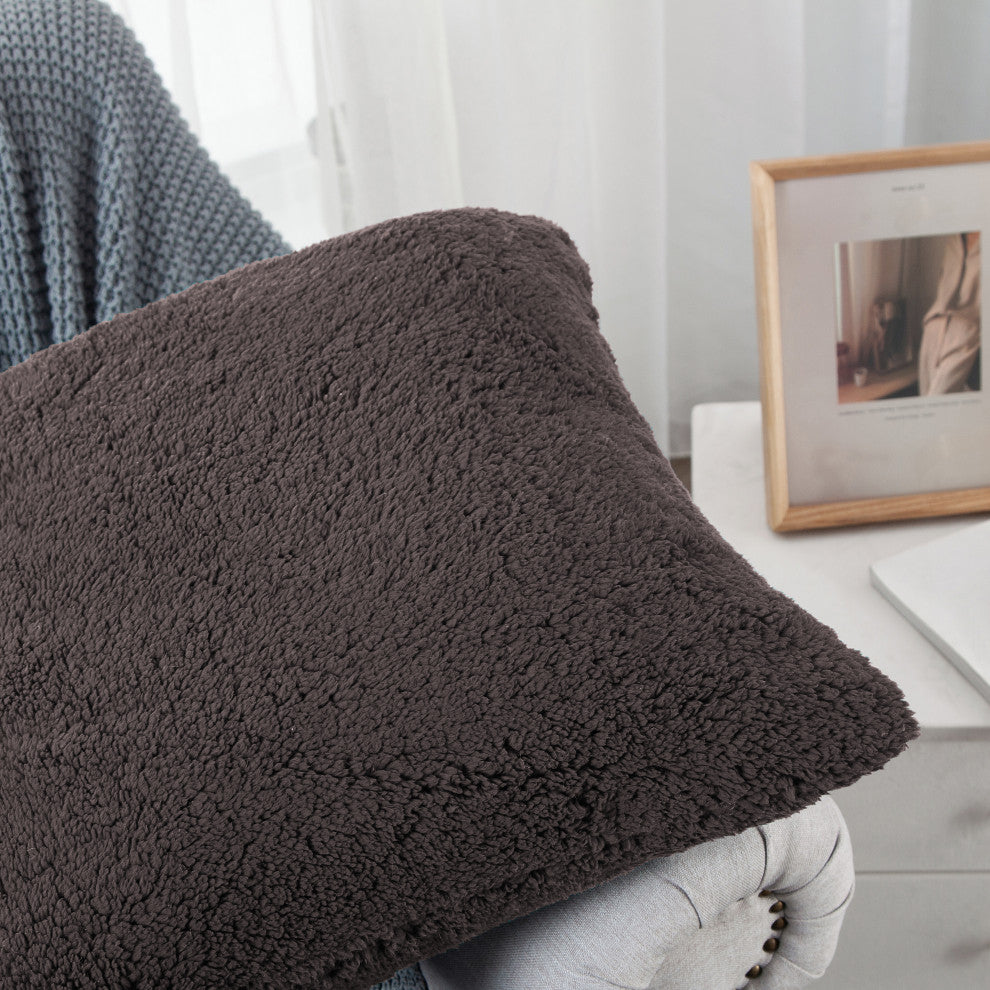 Sherpa Pillow Shell 4 Piece Set, Chocolate, 20" X 20"