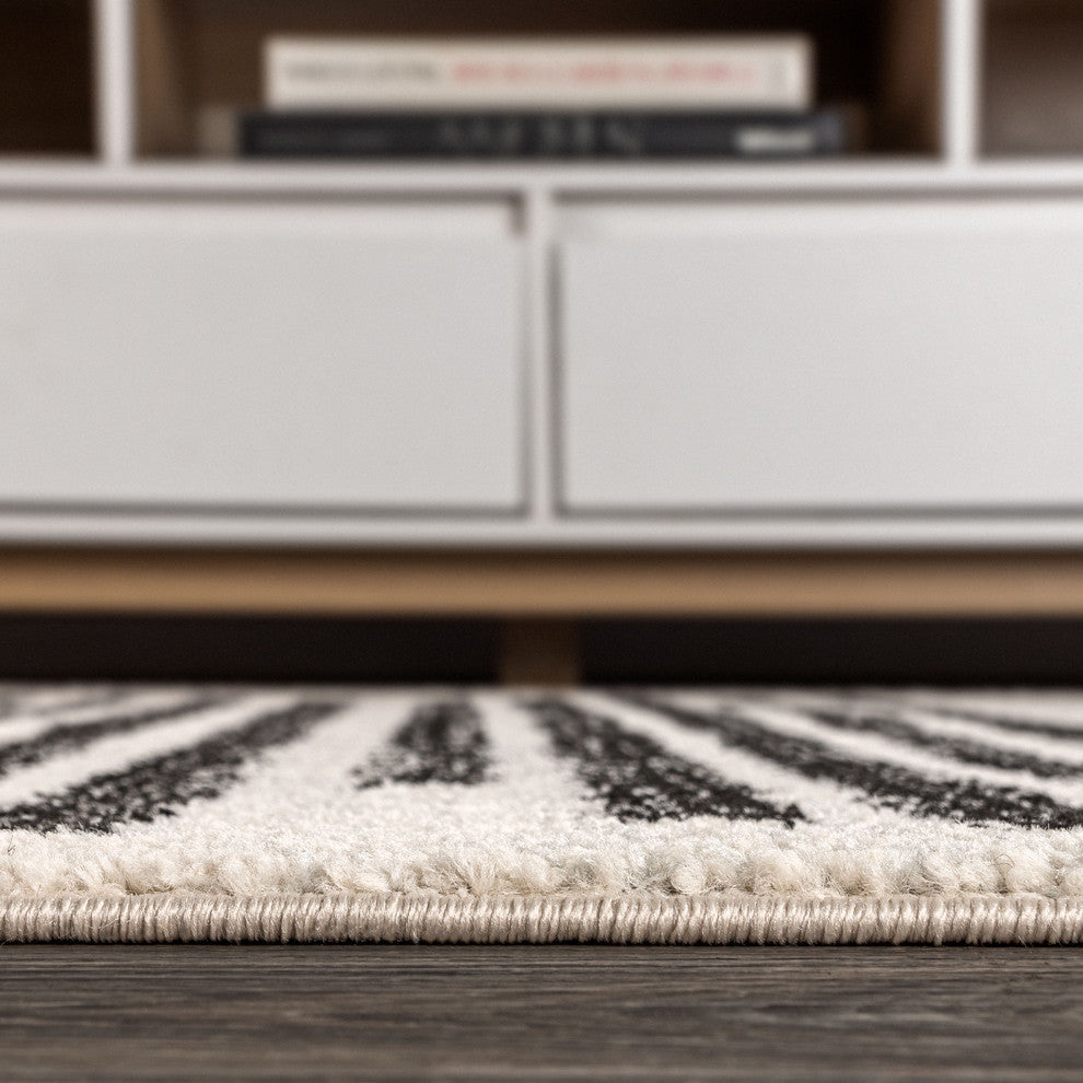 Khalil Modern Berber Stripe Area Rug, Cream/Black, 8 X 10