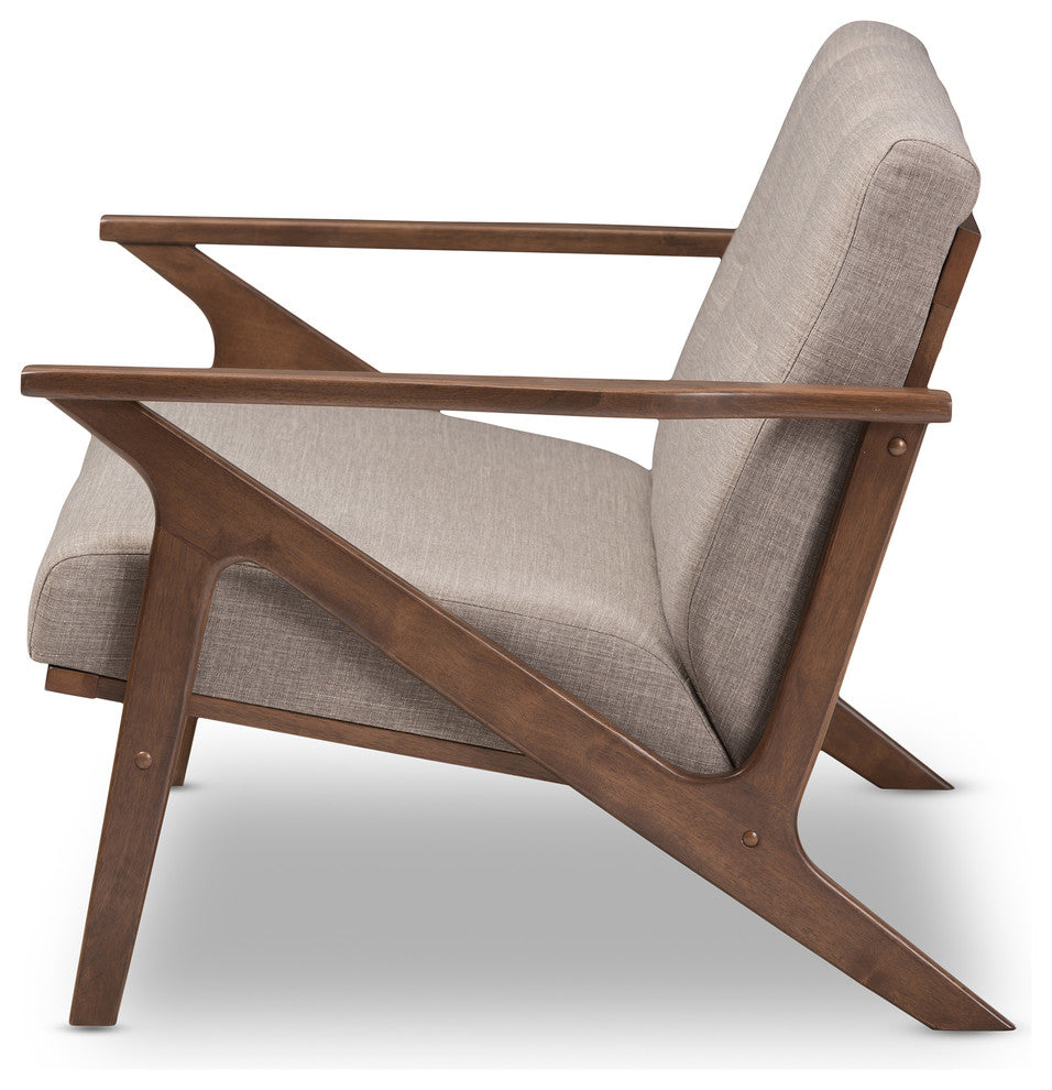 Bianca Mid-Century Modern Walnut Wood Light Gray Tufted 2-Seater Loveseat