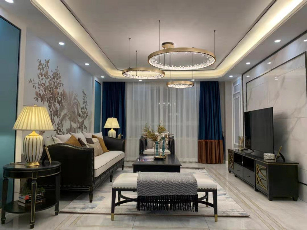 Zeddiani | Gold Rings Led Crystal Chandelier for Bedroom, 3 Rings 7 Bases